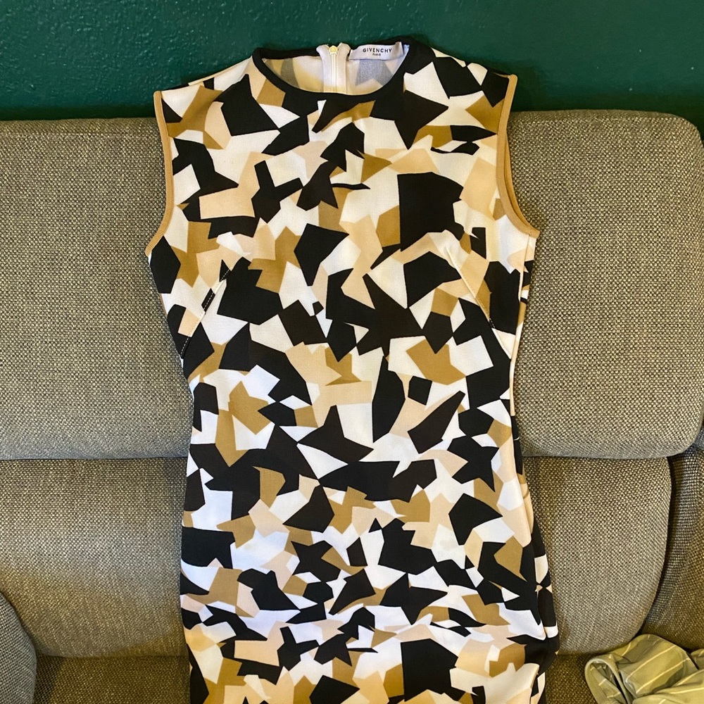 Givenchy White,Brown,Black(neutral)Geo Print dress